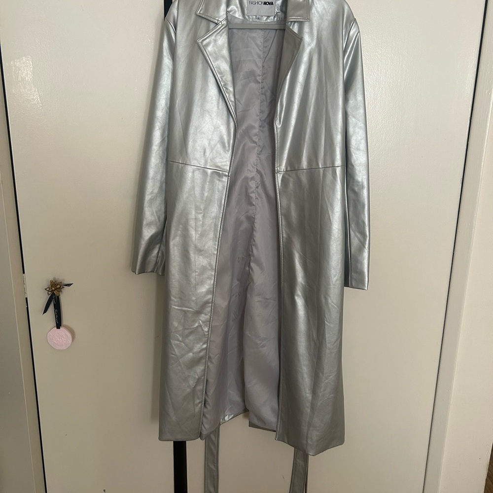 Fashion Nova Metallic Silver Trench Coat
